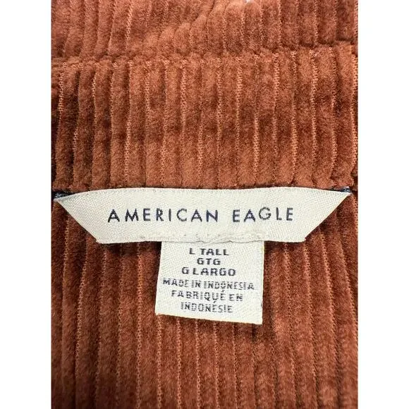 American Eagle Dress Womens Size Large Tall Brown Corduroy Tiered Mini - Picture 8 of 9